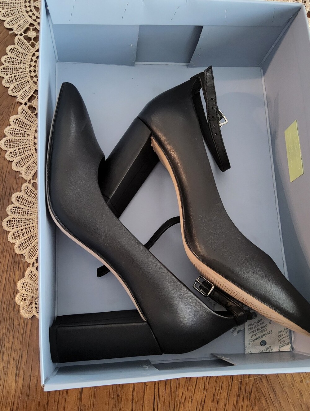 ANTONIO MELANI Black Block Heel Mary Jane Pumps with Ankle Strap